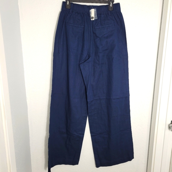 MADEWELL Navy Tall Cotton-Linen Pleated Wide-Leg Pants NE116 NWT TALL - Picture 2 of 11